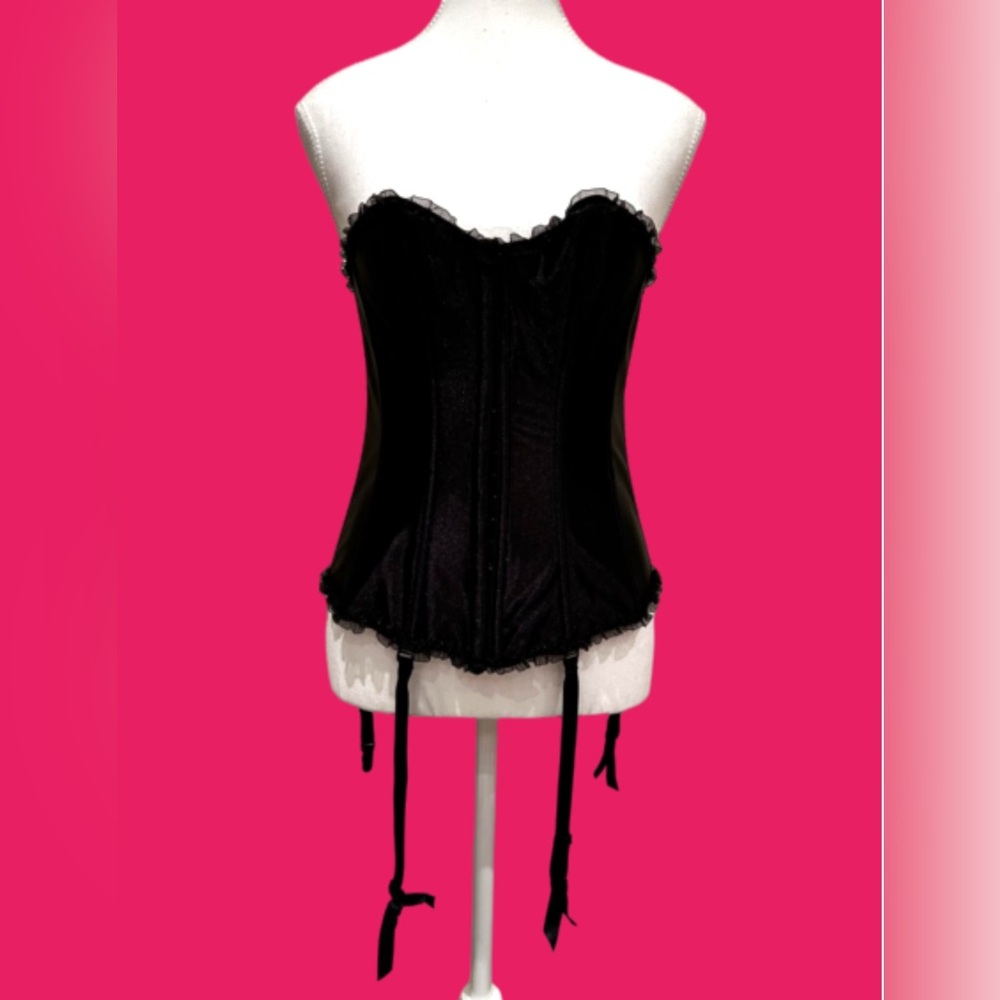 Roselle Black Adjustable Satin Corset with Garters